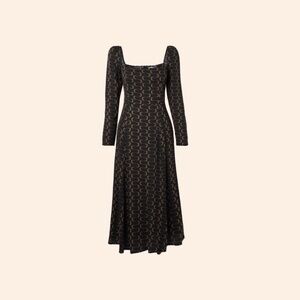 Reformation Sigmund Dress in Linguini Black Brown Print Size 8